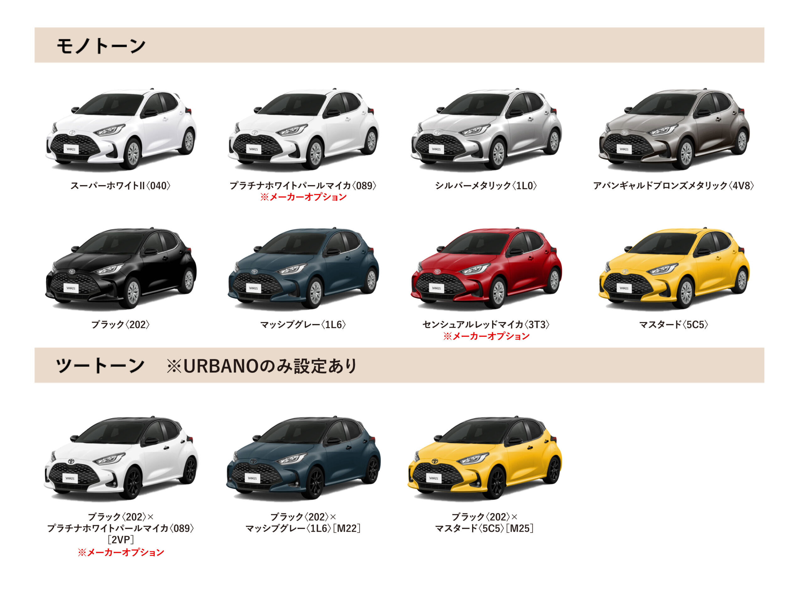 ヤリス カラーバリエーション一覧