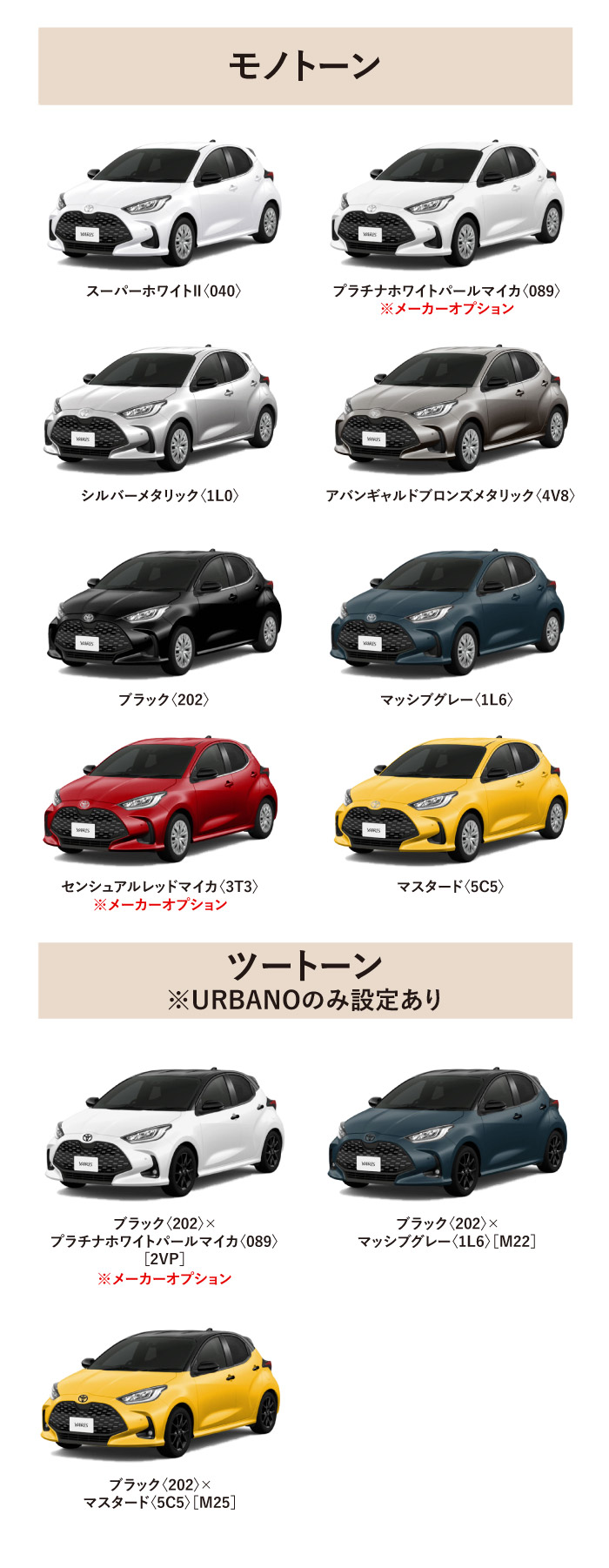 ヤリス カラーバリエーション一覧