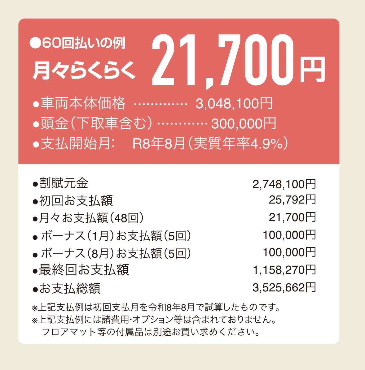 シエンタ残価支払い例
