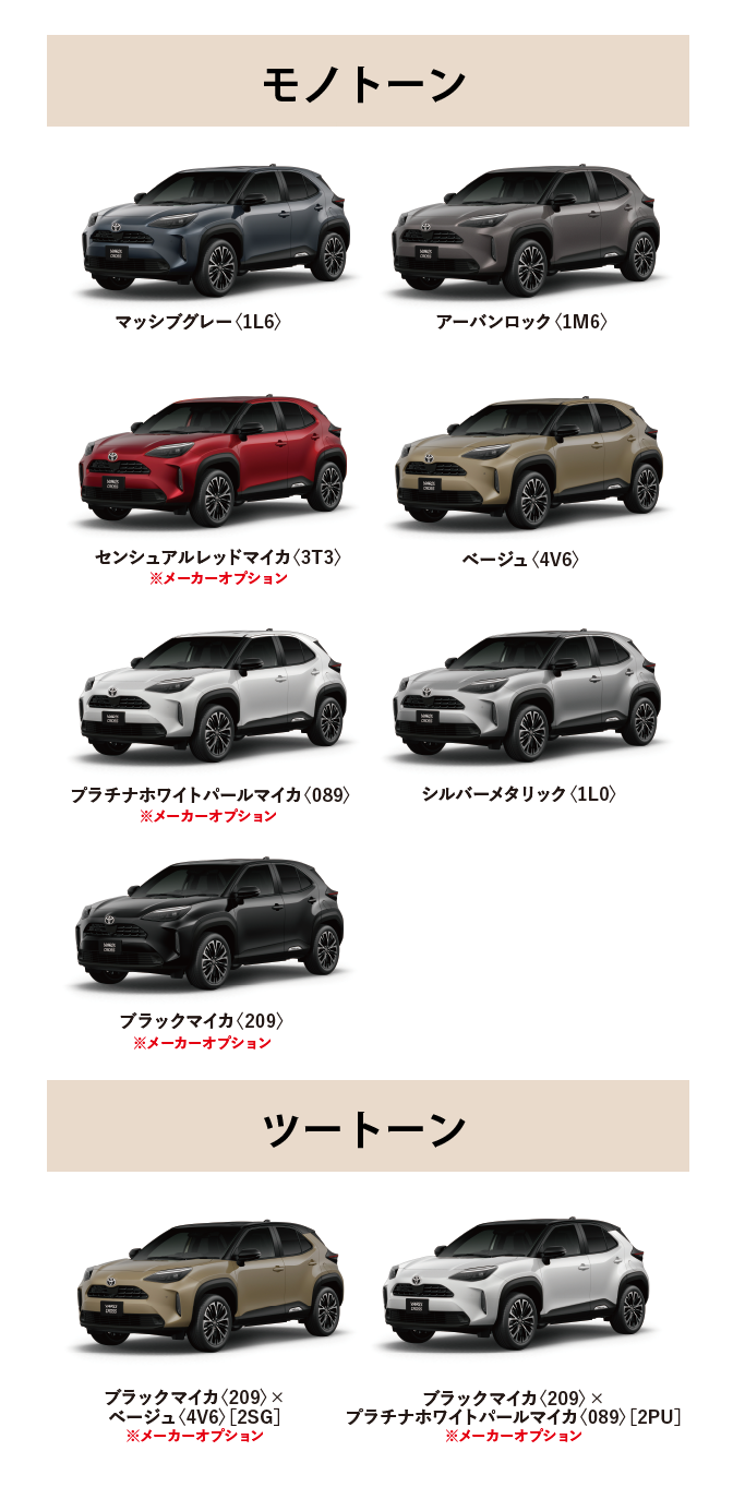 ヤリス クロス カラーバリエーション一覧