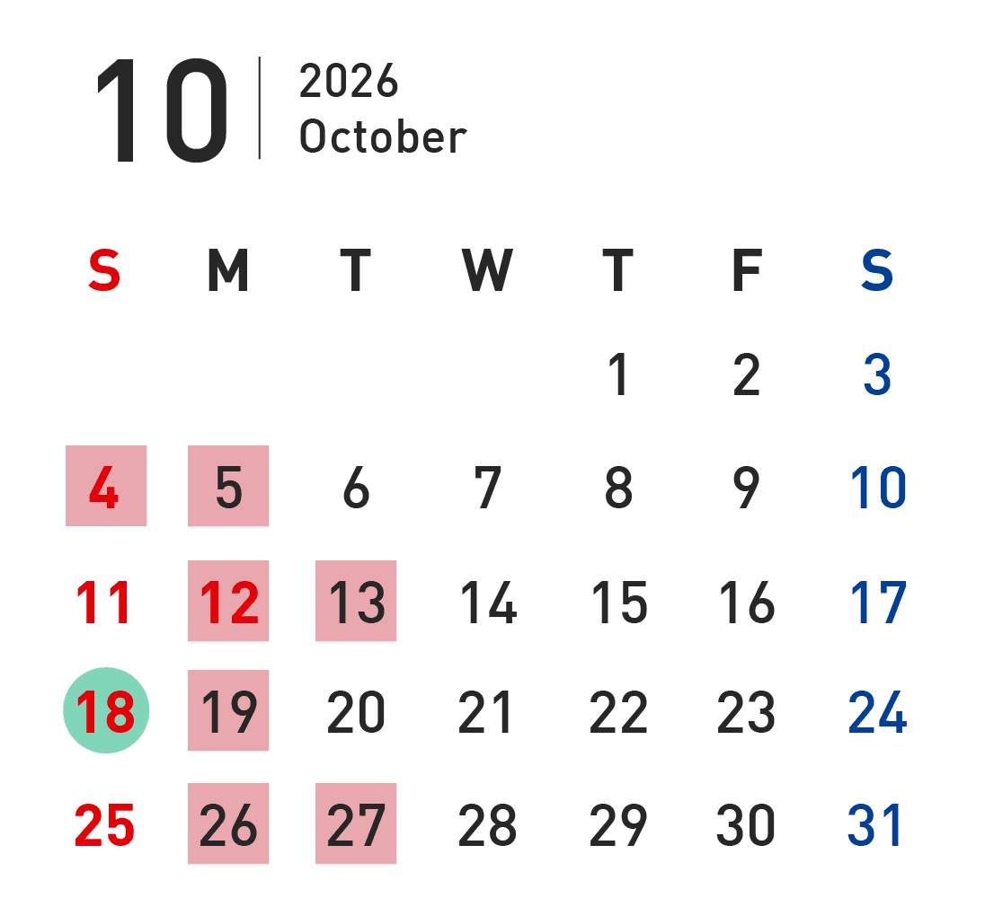 10月営業カレンダー