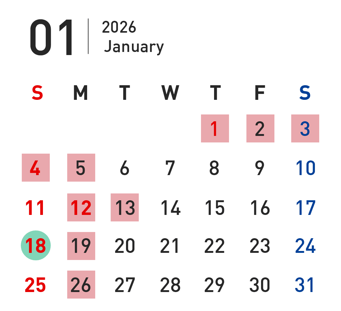 1月営業カレンダー