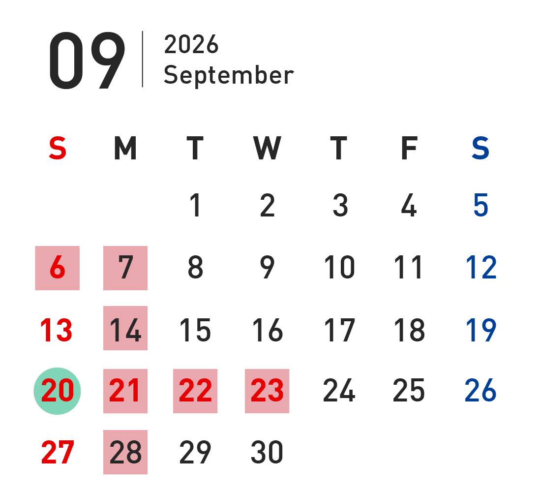9月営業カレンダー