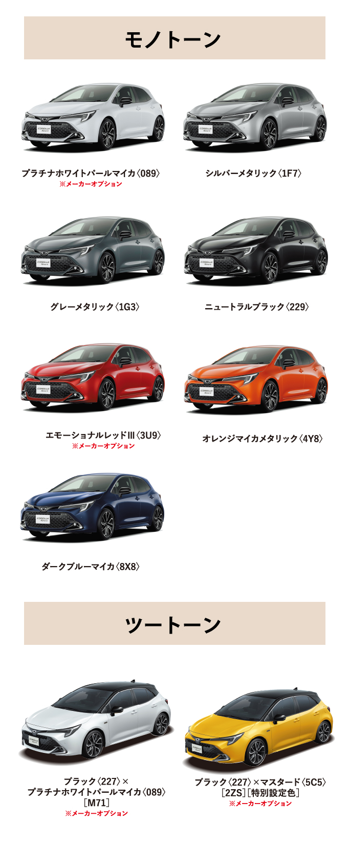 カローラ スポーツ カラーバリエーション一覧